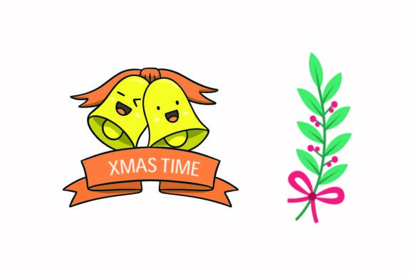 Christmas Bell Holly Berries Vector Illustrations