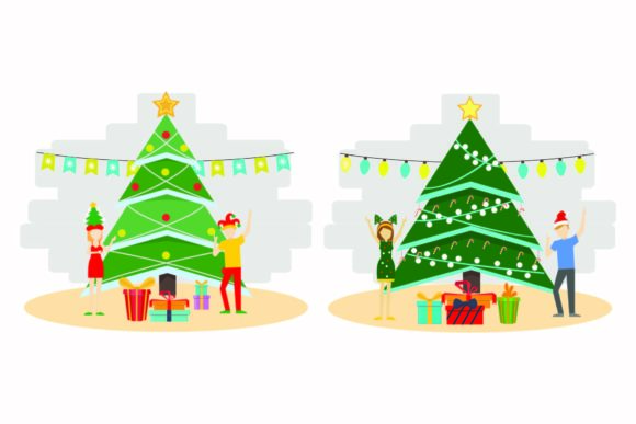 Christmas Decorated Tree Vector Set for Illustrations