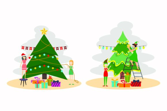 Christmas Party Winters Decor Gift Set Illustrations