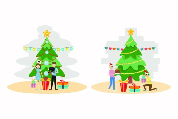 Christmas Vintage Decoration Vector Set Illustrations