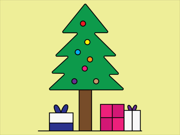 Illustration Christmas Tree with Gift for Digital Sellers